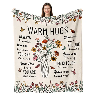 Encouragement Wildflower Get Well Blanket featuring Warm Hugs text