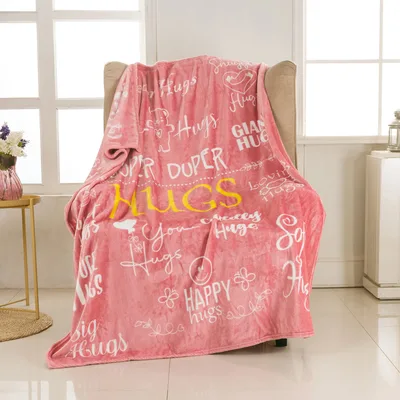 Hugs Pattern Pink Blanket: A Typography of Warmth and Support