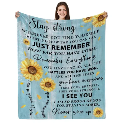 Sobriety Encouragement Sunflowers Blanket: Stay Strong Sober Gift