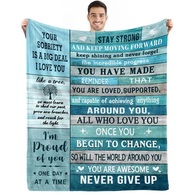 Sobriety Encouragement Message Blanket: Stay Strong and Never Give Up