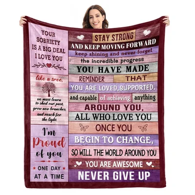 Sobriety Encouragement Words Blanket: Stay Strong and Never Give Up