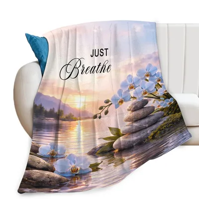 Zen Stones Orchids Blanket: Just Breathe Nature Print