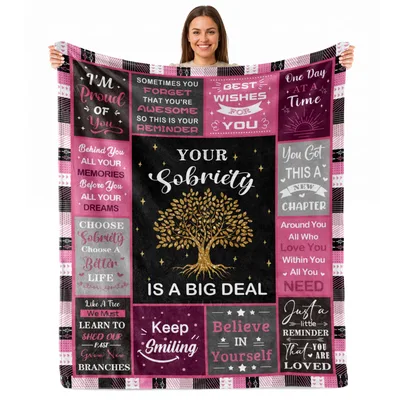 Pink Tree Sobriety Encouragement Blanket features a golden