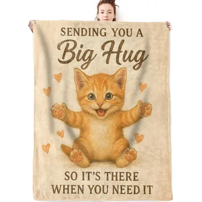Cat Hug Get Well Blanket: Orange Kitten Sending a Big Hug