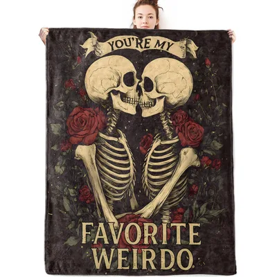 Crimson Rose Skeleton Lovers Blanket: You're My Favorite Weirdo Design