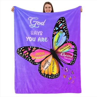 God Says Blanket: Butterfly Design with Bible Verses