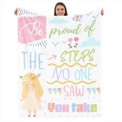 Proud Steps Quote Blanket featuring a girl and daisies