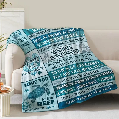 Sea Turtle Ocean Quotes Blanket: Protect Waters and Respect the Reef