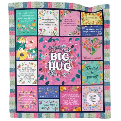 Big Hug Inspirational Quotes Blanket featuring a floral patchwork