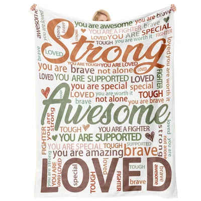 Strong Awesome Loved Words Blanket featuring supportive typography