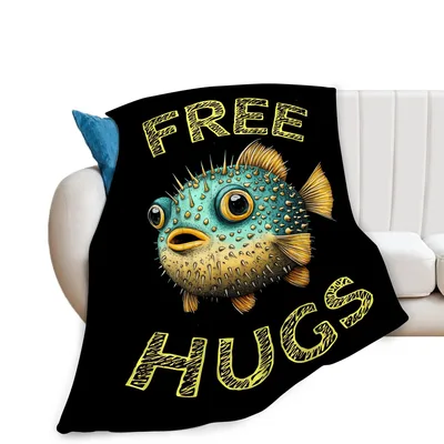 Puffer Fish Free Hugs Blanket: Spiky Sea Creature Design