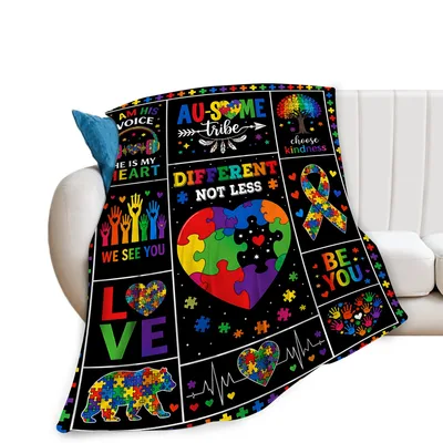 Autism Awareness Puzzle Words Blanket: Different Not Less Design