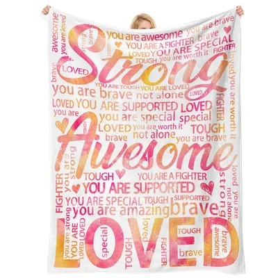 Strong Awesome Loved Word Cloud Blanket features uplifting