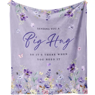 Sending You a Big Blanket: Floral Get Well Design with Purple Script