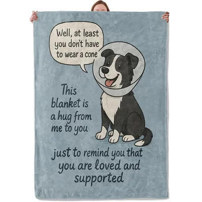 Dog in Cone Get Well Hug Blanket for Pet Lovers Recovering at Home