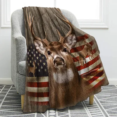 American Flag Deer Blanket: Hunting Art with Buck and Stars