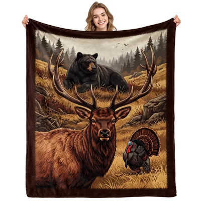 Hunting Lover Blanket featuring a realistic wildlife scene