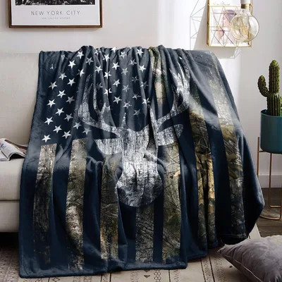 Camo Deer Blanket: American Flag Hunting Design for Outdoor Lovers