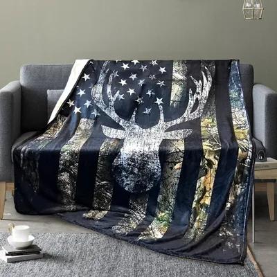 Camo Flag Blanket: Deer Hunting Camo American Flag Design