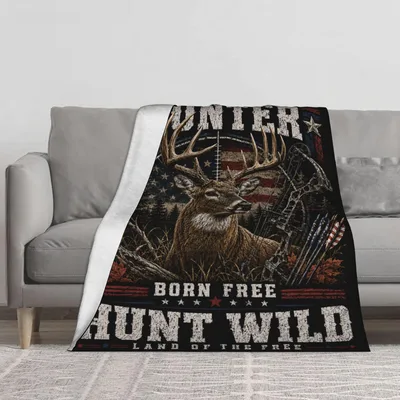 Deer Hunting American Flag Blanket: Hunter Born Free Hunt Wild Design