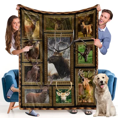 Deer Hunting Print Blanket: Framed Stag Collage for Outdoor Lovers
