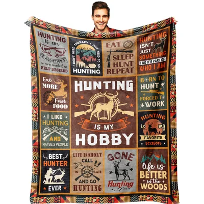 Hunting Men Deer Blanket: Hunting Is My Hobby Patchwork Design