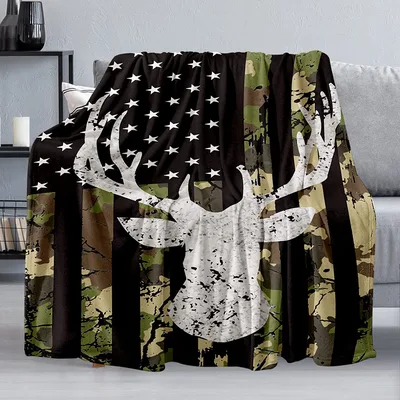 Deer Camo Flag Blanket: American Hunting Design