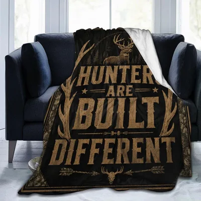 Hunters Are Built Different Blanket with Deer and Antlers