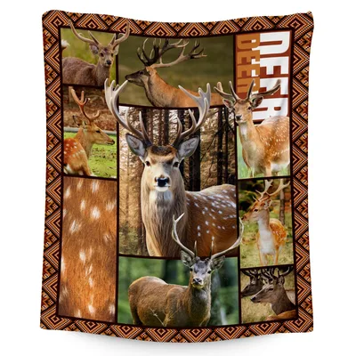 Deer Collage Forest Photo Blanket: Wild Buck Collage Design