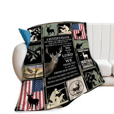 A Hunter's Prayer Deer Blanket with Hunting Prayer and Silhouettes