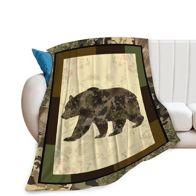 Camo Bear Hunting Decor Blanket