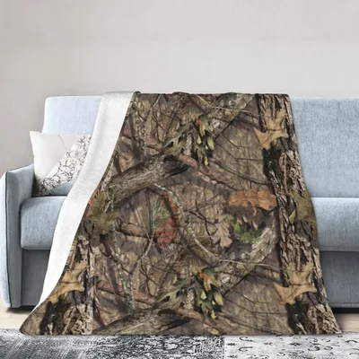 Camo Hunting Forest Blanket featuring realistic tree bark