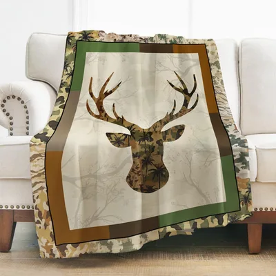 Camo Deer Head Woodland Blanket: Camouflage Buck Design for Hunters