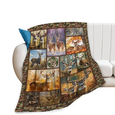 Deer Hunting Blanket: A Collage of Whitetails and Camo Border