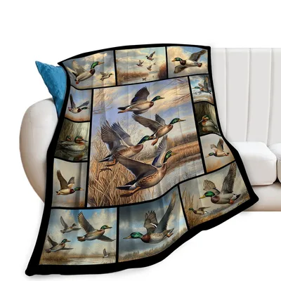 Mallard Ducks Wildlife Blanket: A Collage of Flying Mallards