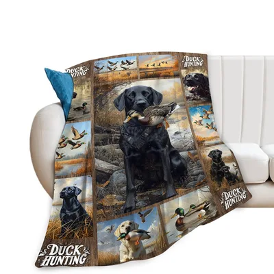 Hunting Dog Blanket: Duck Hunting Collage with Labrador and Mallard