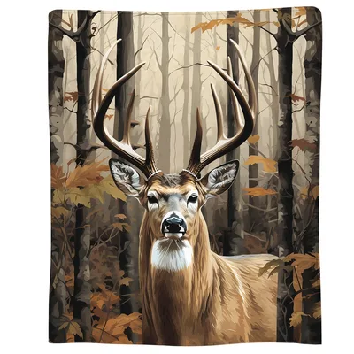Misty Forest Buck Blanket: A Majestic Deer in Autumn Woods