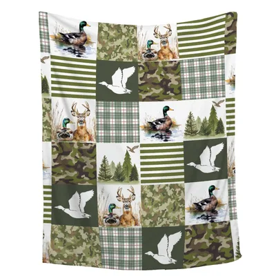 Duck Hunting Patchwork Blanket: Mallard and Deer Camo Quilt Design