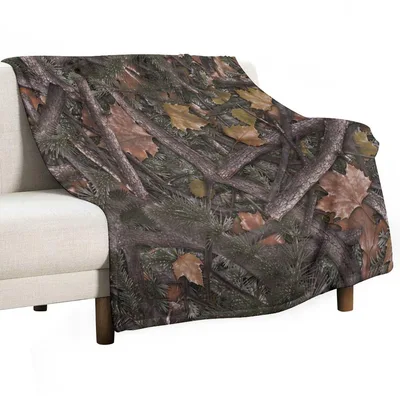 Forest Camo Pattern Blanket: Realistic Conifer and Oak Branch Design