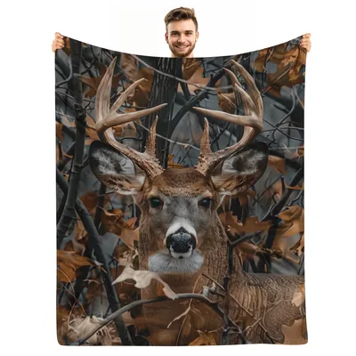 Whitetail Buck in Camo Blanket: Realistic Deer Print for Hunters