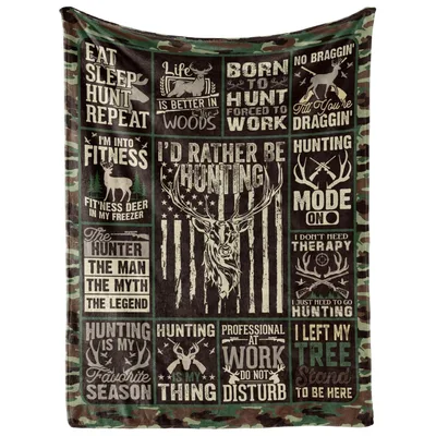 I'd Rather Be Hunting Blanket: Camo Deer Hunter Design
