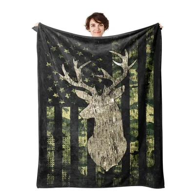 Deer Silhouette Camo American Blanket: Hunting Flag Design