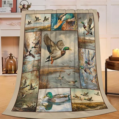 Mallard Ducks in Wild Blanket: Wildlife Collage for Nature Lovers