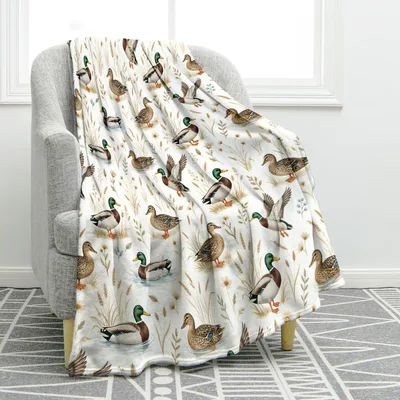 Mallard Ducks in Wheat Blanket: Rustic Wildlife Print for Hunters