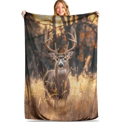 Deer Wildlife Nature Blanket: Majestic Buck in Golden Light