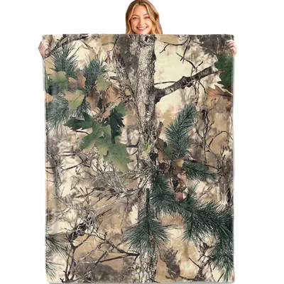 Camo Forest Print Blanket: Pine Branches and Oak Leaves Design