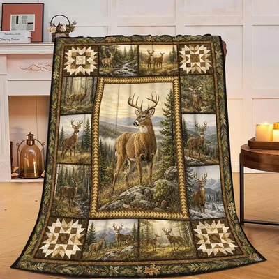 Deer Forest Wildlife Blanket: A Quilt-Style Buck Design