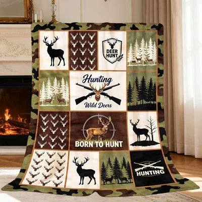 Deer Hunting Born Blanket features camo borders