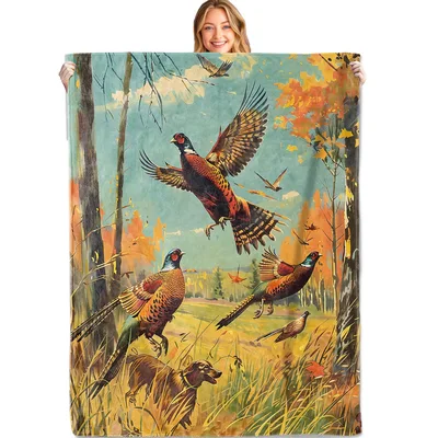 Pheasant Hunting Upland Birds Blanket features a vintage