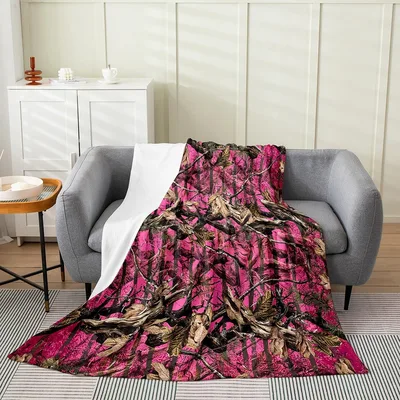 Pink Camo Blanket featuring a vibrant pink camouflage hunting pattern